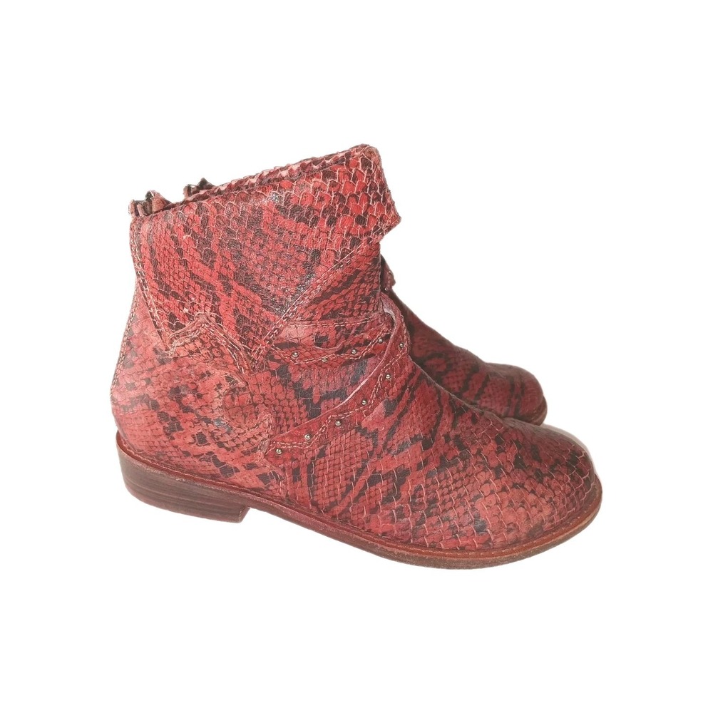 Free People Alamosa Ankle‎ Boots Womens US 6 Red Ref Snake Print Studded Bootie
